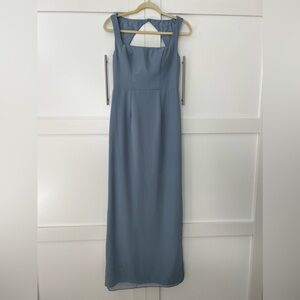 Azazie Flori Dusty Blue Fitted Square Neckline Chiffon Dress in size 4
